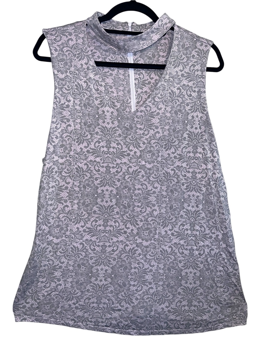Ruff Hewn Grey Lace Print Sleeveless Mock Neck Top XL Boho Goth